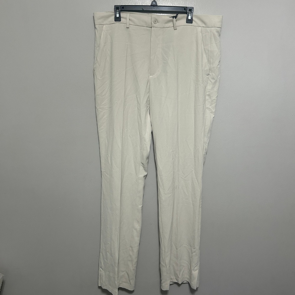 Nova Men Dress Pants 38x33 Cream NWT Textured Crepe Straight Slacks Quiet Luxury